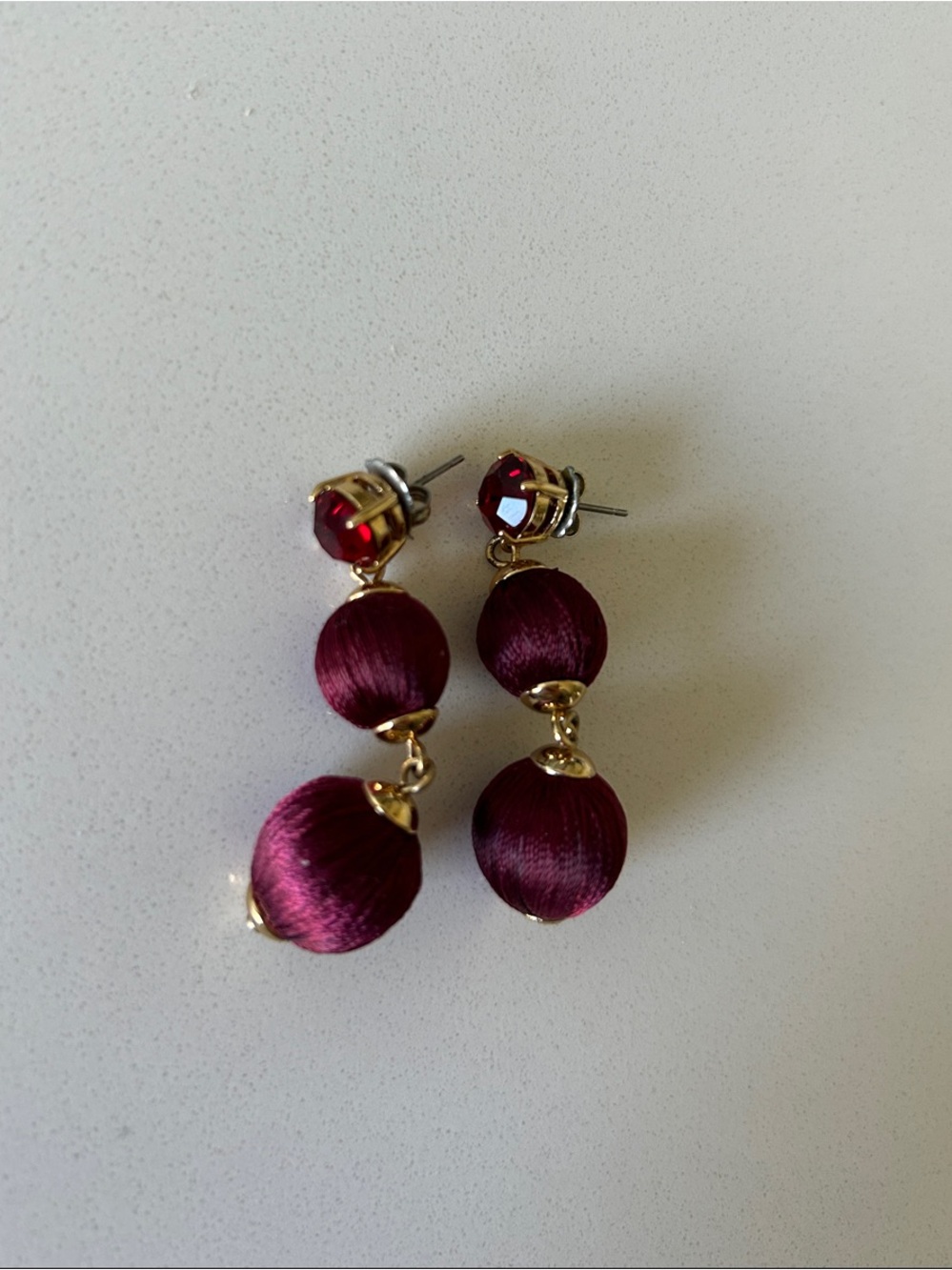 kate spade Gold-Tone Drop Earrings with Deep Burgundy Silk Beads